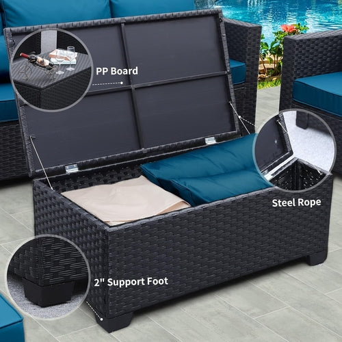 Load image into Gallery viewer, Patio Furniture Set 6 Pieces Peacock Blue Cushions Included
