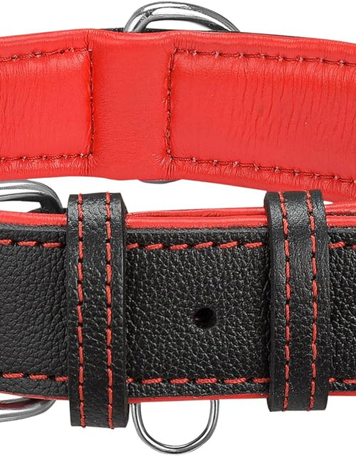 Load image into Gallery viewer, Riparo Genuine Leather Padded Dog Heavy Duty K-9 Adjustable Collar (M: 1” Wide for 14.5” - 17.5” Neck, Black/Red Thread)
