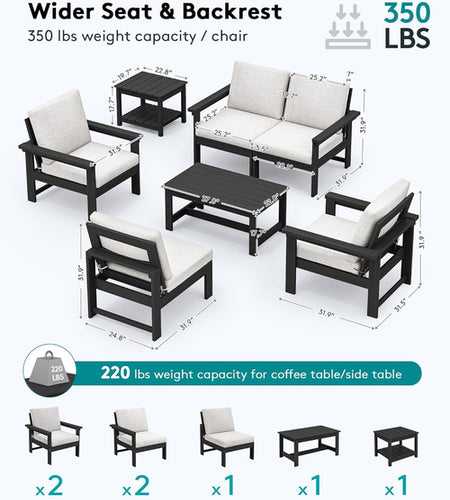 HDPE Outdoor Patio Furniture Set 7 Piece All Weather