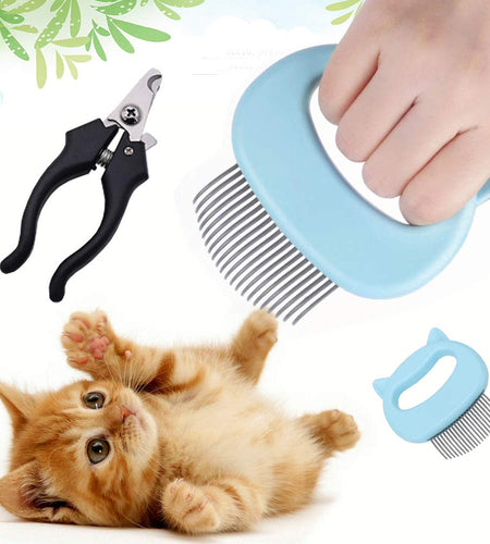 Gentle Cat Grooming Comb Massager - Pet Hair Remover Nail Clipper Cat Puppy Rabbit Pet Shell Massage Deshedding Grooming Shedding Trimming Soft Tools Removing/Loosing Matted Fur Knots Tangles Painless