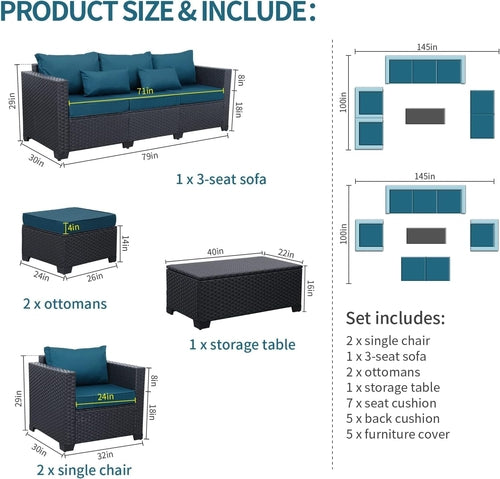 Load image into Gallery viewer, Patio Furniture Set 6 Pieces Peacock Blue Cushions Included
