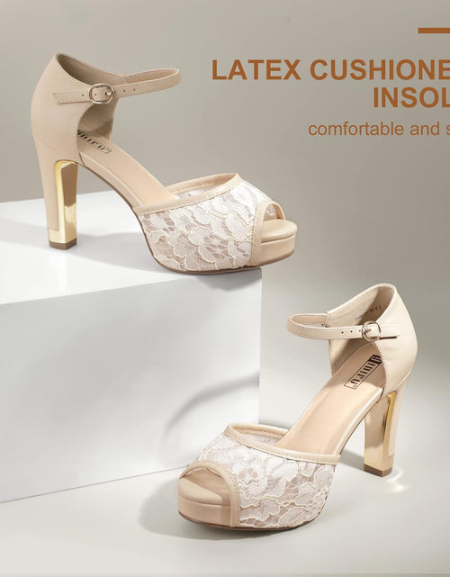 Load image into Gallery viewer, Women'S IN4 Mary Platform Chunky High Heels Sandals Peep Toe Dress Wedding Bridal Shoes for Women Bride Bridesmaid
