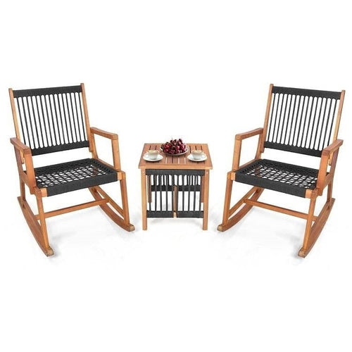 Load image into Gallery viewer, 3 Piece Outdoor Wood Patio Furniture Rocking Chair Table Bistro Set
