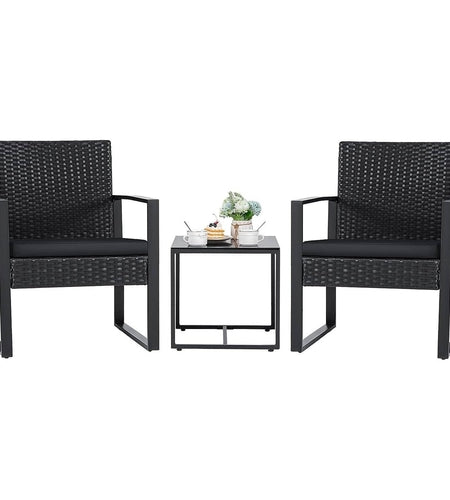 Outdoor 3-Piece Patio Furniture Set with 2 Black Patio Chairs and 1