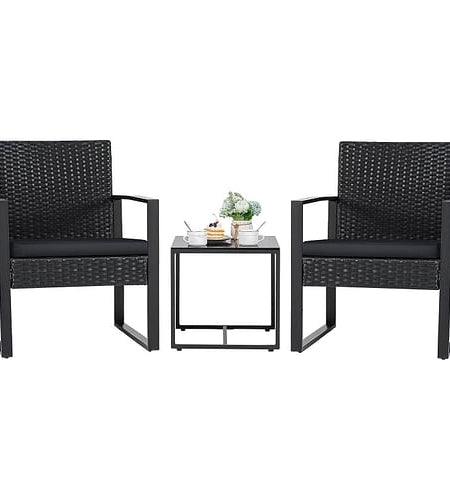 Outdoor 3-Piece Patio Furniture Set with 2 Black Patio Chairs and 1
