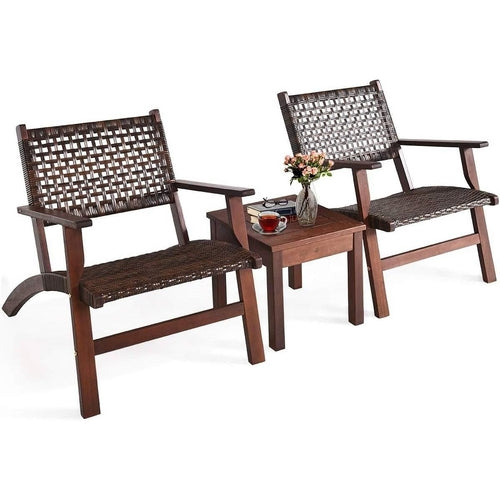 Load image into Gallery viewer, Solid Wood and Rattan 3-Piece Outdoor Patio Furniture Table Chairs Set
