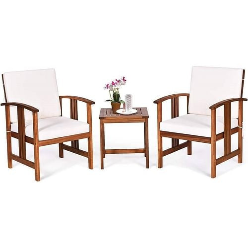 Load image into Gallery viewer, 3-Piece Solid Wood Outdoor Patio Furniture Table Chairs Set with White
