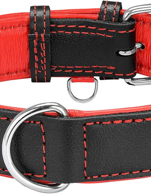 Load image into Gallery viewer, Riparo Genuine Leather Padded Dog Heavy Duty K-9 Adjustable Collar (M: 1” Wide for 14.5” - 17.5” Neck, Black/Red Thread)
