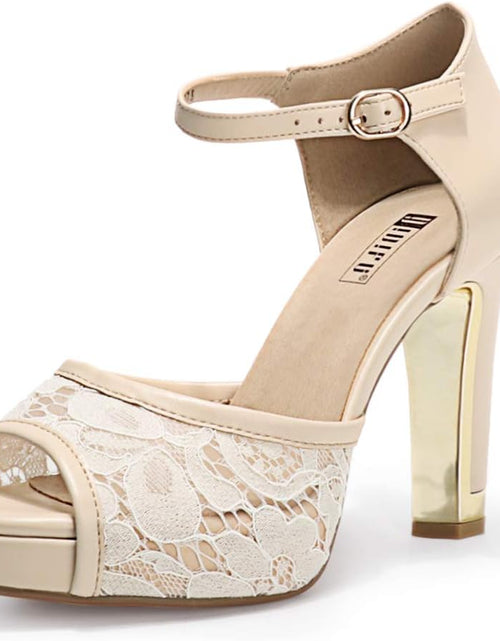 Load image into Gallery viewer, Women'S IN4 Mary Platform Chunky High Heels Sandals Peep Toe Dress Wedding Bridal Shoes for Women Bride Bridesmaid
