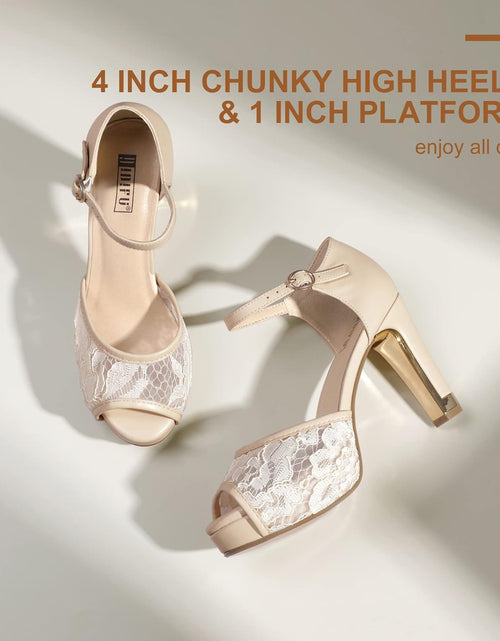 Load image into Gallery viewer, Women'S IN4 Mary Platform Chunky High Heels Sandals Peep Toe Dress Wedding Bridal Shoes for Women Bride Bridesmaid
